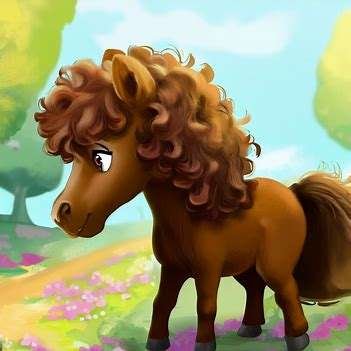 Zeichentrickpferd auf grüner Wiese